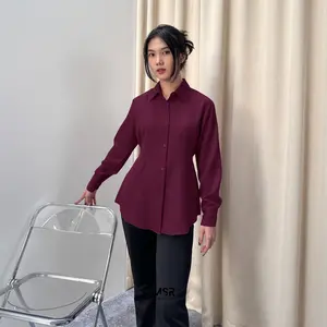 ELSIRA BLOUSE Kemeja Wanita Kerja Kantoran Cewek Kuliah Kekinian Atasan Polos Lengan Panjang Muslim