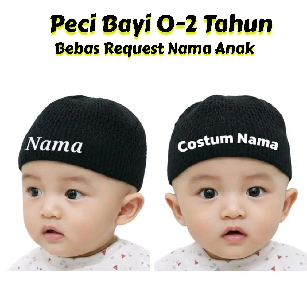 Peci Rajut Bayi Request nama Peci Anak Free Bordir Nama Polosan Atau Bordir Nama Kopiah Muslim Topi Lembut