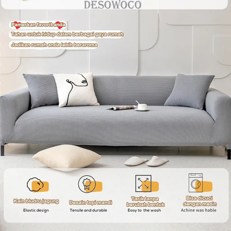Cover sofa Tebal Sarung Sofa Anti Slip Penutup Sofa Warna Solid Seater 1/2/3/4 1