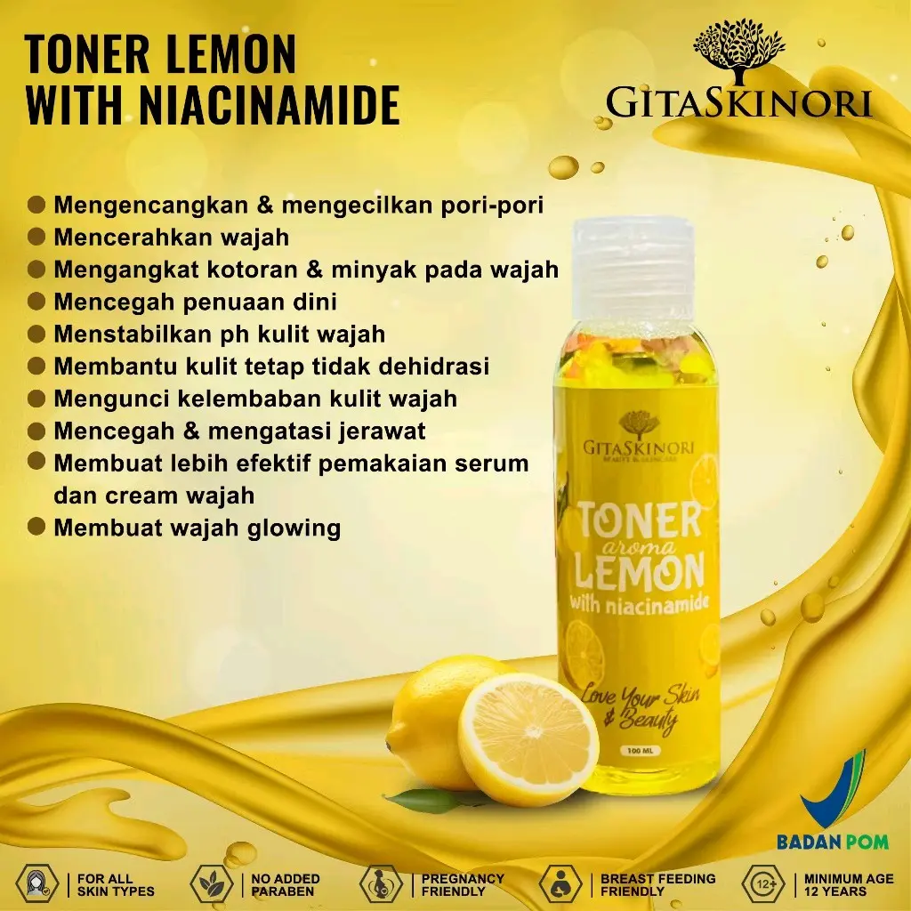 [FREE GIFT] BPOM 100ML Toner Glowing with Extract Lemon Mencerahkan Wajah Perawatan Aging Berminyak Vitamin Kering Pencerah