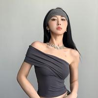 Gambar 【NEW】Women T-Shirt Off Shoulder Crop Plain 1815 (S/M/L) - Black, S dari 99koutlet Kab. Tangerang 4 Tokopedia