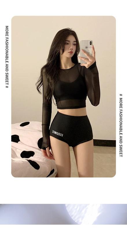 Product Introduction of Women swimsuit, side bikini, three-piece, long sleeve, sunscreen blouse, Korean style, suitable for summer shower, 2023 new arrival 1