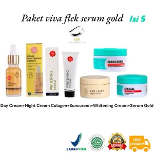 Viva Anti Flek Hitam + Serum gold+collagen/Viva paket flek series/Flek/Noda Hitam wajah Perawatan Pencerah Vitamin Wanita Mencerahkan Aging Memutihkan