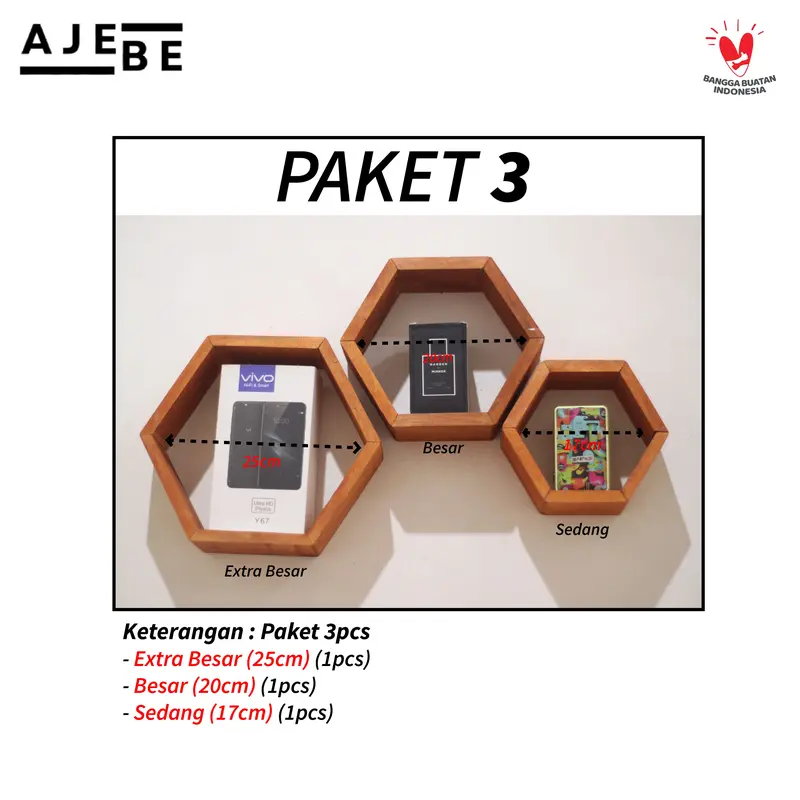 Rak Dinding Hexagonal Kayu Tempel Estetis untuk Kamar dan Ruang Tamu 5