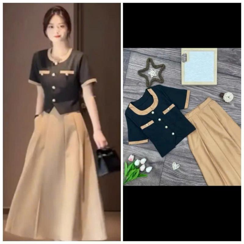 THỜI TRANG NỮ SÉT RỜI ÁO NƠ CHÂN VÁY DÀI HACK DÁNG BIGSIZE 40-90KG Top Jean  Women Cotton Set Dress