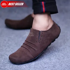 Sepatu Pria Slip On Keren Bahan Suede Untuk Kerja Kantor Santai Warna Hitam Coklat Tan Ukuran 38-43