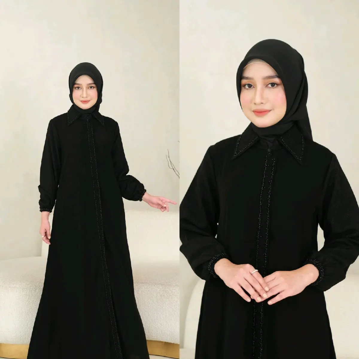 Gamis Abaya Hitam Jetblack Kombinasi Simple dan Elegant Best seller
