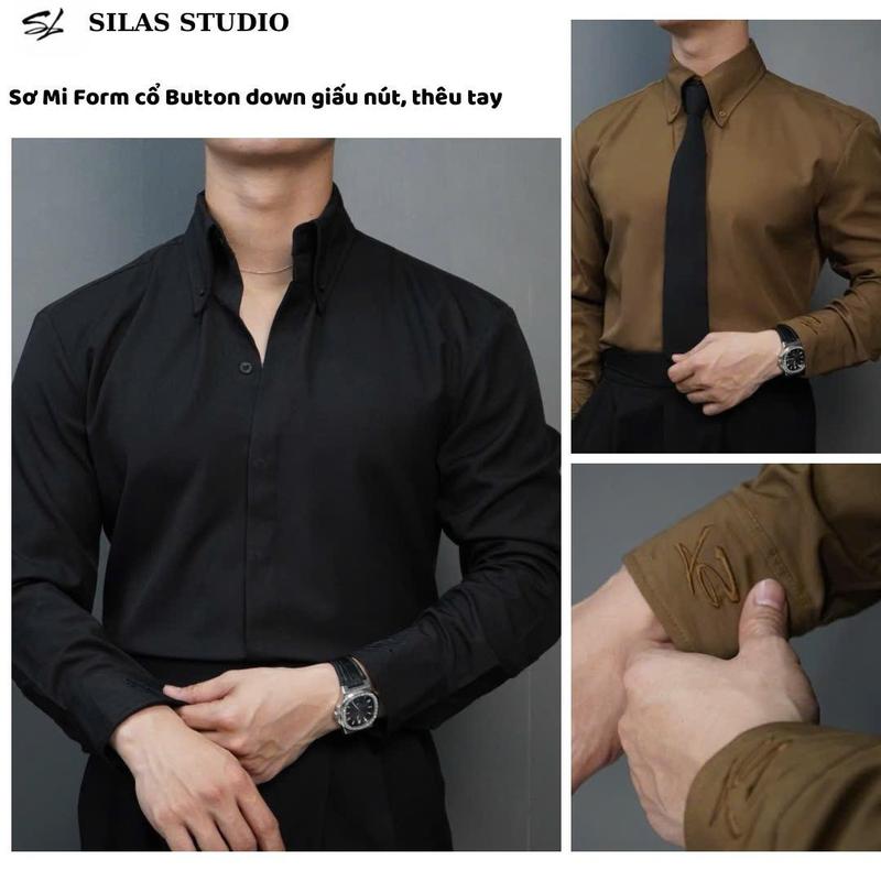(New Arrival) (Form Tôn Vai) Áo Sơ mi SILAS Timothy Cổ Button Down Tay Dài Nam Cotton Chéo Giấu Cúc, Thêu Cổ Tay SL Chiết eo