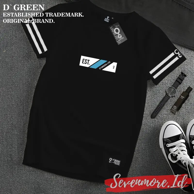 Baju Kaos Distro Pria Kasual keren terbaru D`GREEN Motif LIST LENGAN Kain Katun Combed 30s 1