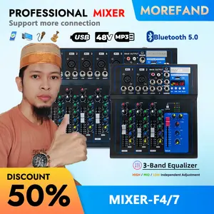 MOREFAND MIXER-F4/7 Professional Mixer, 4/7 channels, 3-band equalizer, equipped with Bluetooth, USB, MP3, recording, pan adjustment, 48V phantom power - Amplifier mixer
