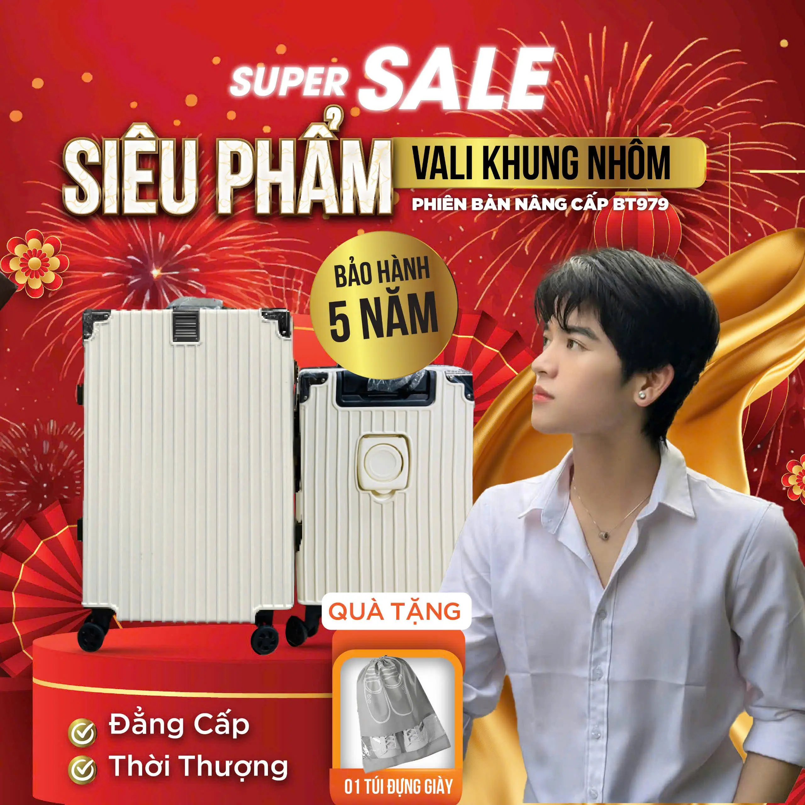 BT979 Vali khung nhôm hàng loại 1, có ngăn đồ ướt, khay đựng cốc (Bản nâng cấp size 24,26,28 3 khóa sập )