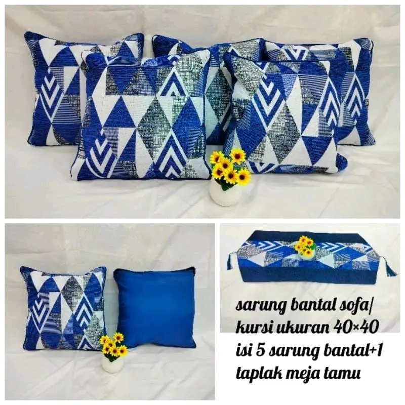 set sarung bantal sofa ukuran 40×40 free taplak