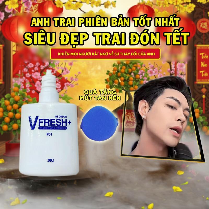  Kem nền VFresh Plus cho nam : Lớp finish siêu đẹp nâng tone tự nhiên 12 giờ  kháng nước cấp ẩm trẻ hóa da làm mờ khuyết điểm làm mịn da 