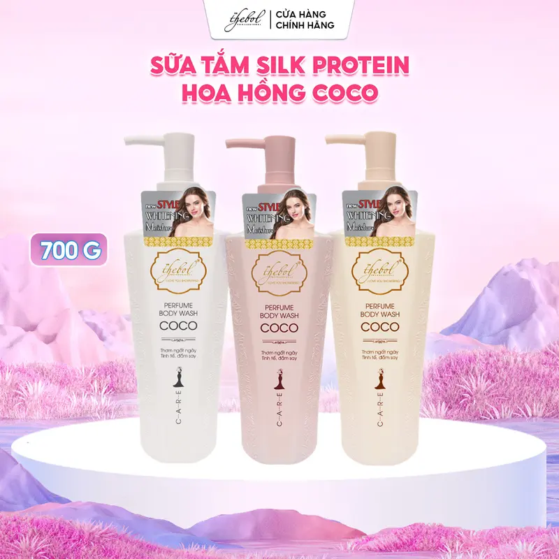 Sữa Tắm Tinh Dầu Hương Nước Hoa Pháp Thebol CCOO Silk Protein lưu hương thơm lâu sáng mịn 700gram 0