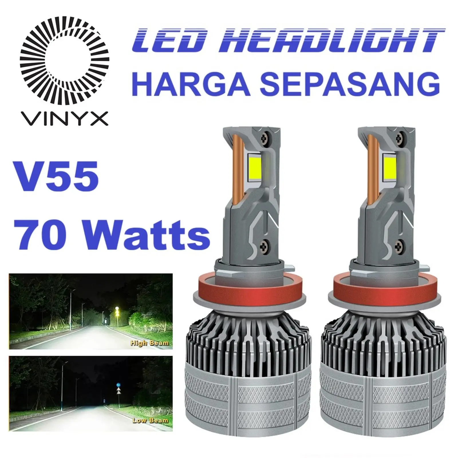 Bohlam Lampu Utama LED Mobil VINYX V55 CSP 3570 H4 H11 9005 9006 Canbus Can Bus Motor