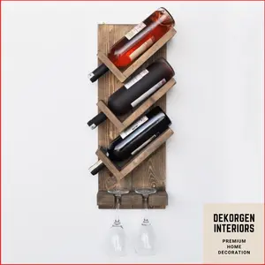 Wooden Wine Rack Rak Wine Kayu Tempel Dinding Kapasitas 3 Botol 2 Gelas Rak Dinding Rak Botol Kayu Rak Wine Kayu Jati Rak Botol Susun 3