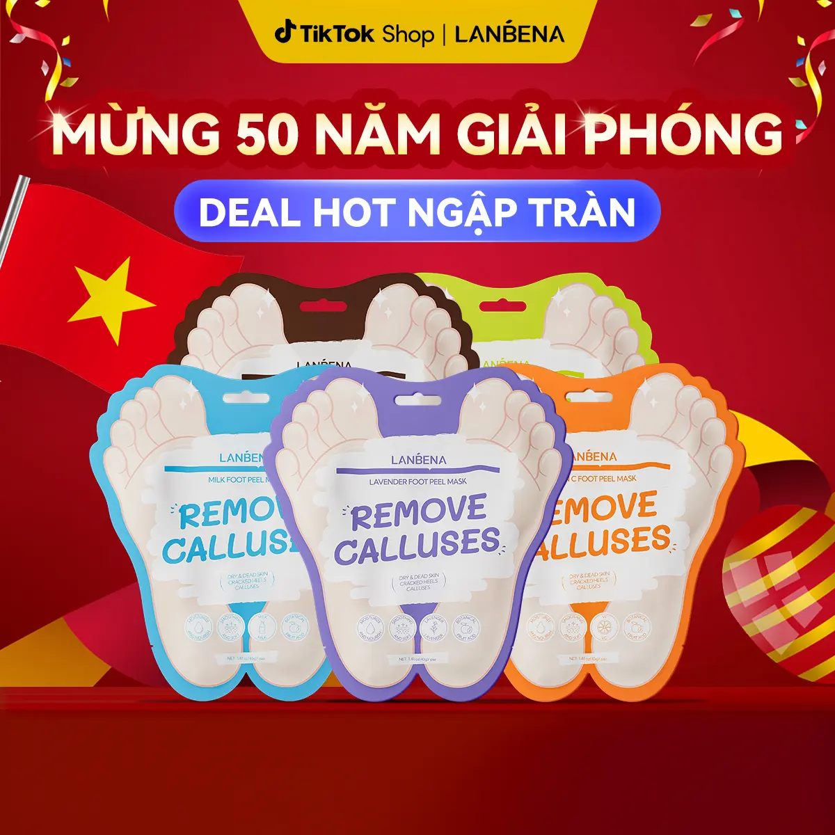 【MUA 2 TẶNG 3】Mặt Nạ Chân LANBENA Dạng Lột Tế Bào Chết Chăm Sóc Da Chân Hỗ Trợ Dưỡng Ẩm Làm Đẹp Da Chân