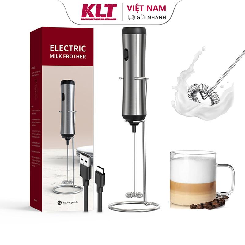 Máy Tạo Bọt Sữa Chạy Điện, KLT, Trộn Hiệu Quả Cao, Vật Liệu Cấp Thực Phẩm Cho Cà Phê Latte, Đầu Trộn Bằng Thép Không Gỉ, Có Thể Sạc Lại Type-C, Có Giá Đỡ Hoặc Không Có Giá Đỡ