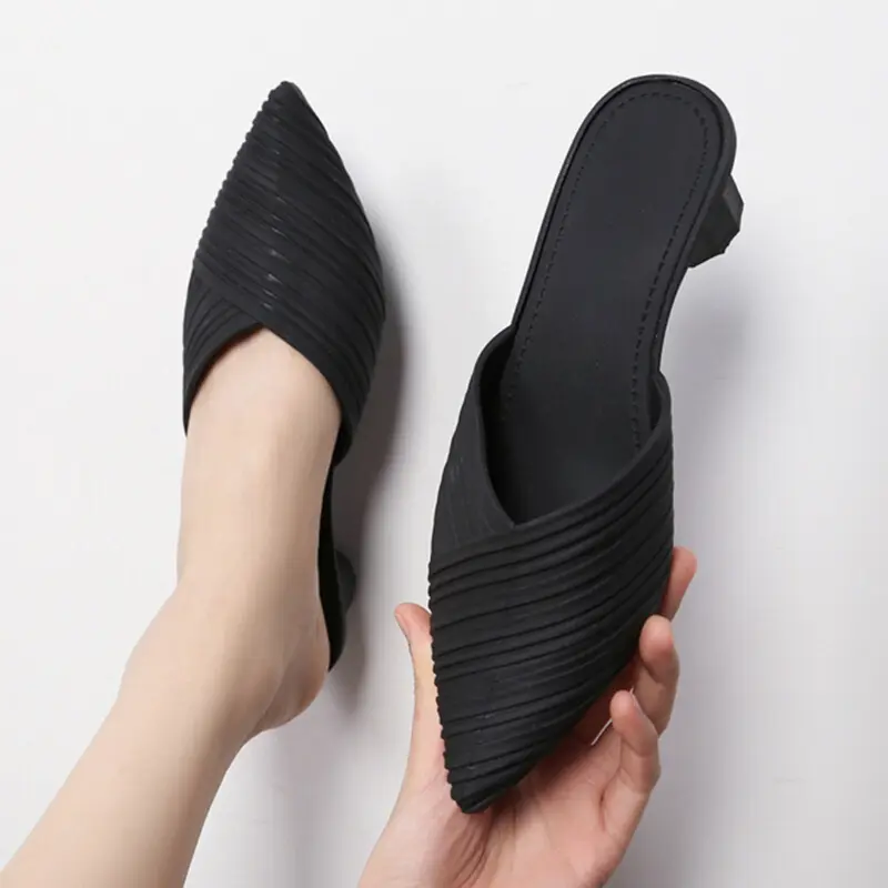 OKAIDO OFFICIAL Sandal Mules Heels Wanita Perempuan Cewek Slip On Gaya Fashion Korea Style Karet Hitam Cream Mewah Elegan Dan Anggun 6