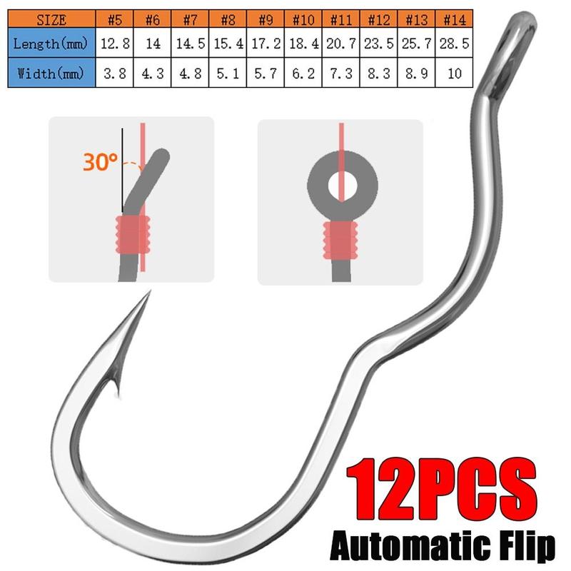 Móc Câu Cá, 12 Cái / Gói, Thép Carbon Cao, Lật Tự Động, Có Gai, Chống Trượt, Thích Hợp Cho Các Môn Thể Thao Ngoài Trời, Có Mắt, Dụng Cụ Câu Cá 1