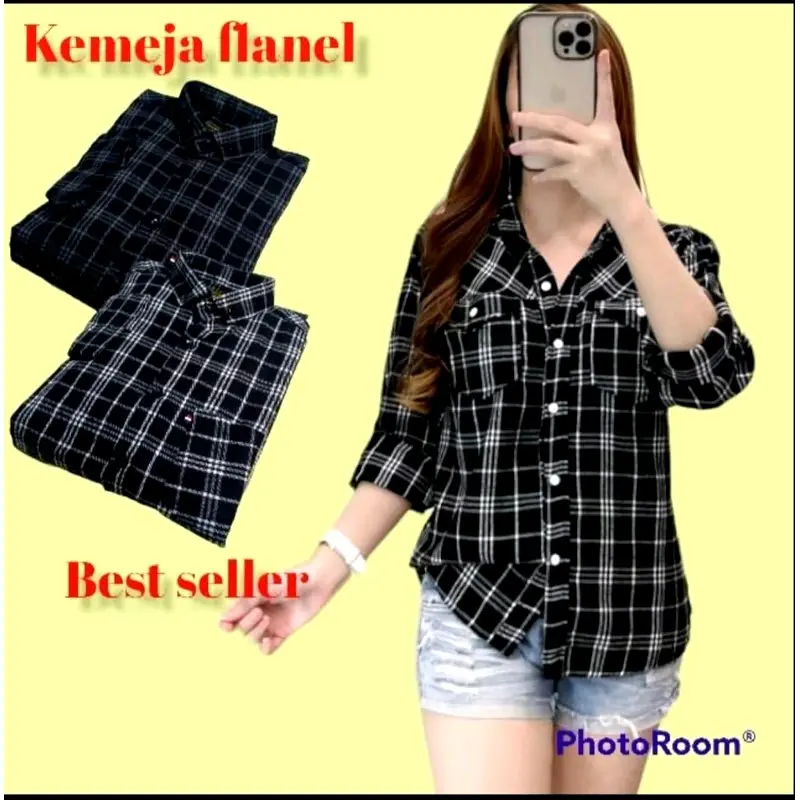 Atasan flanel wanita lengan panjang kemeja flanel wanita best seller Kotak