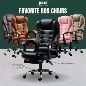 Jolee Furniture Kursi bos berkualitas tinggi, kursi kantor fungsi pijat, kursi ergonomis dengan sandaran kaki, kursi sandar Roda Besi Chair