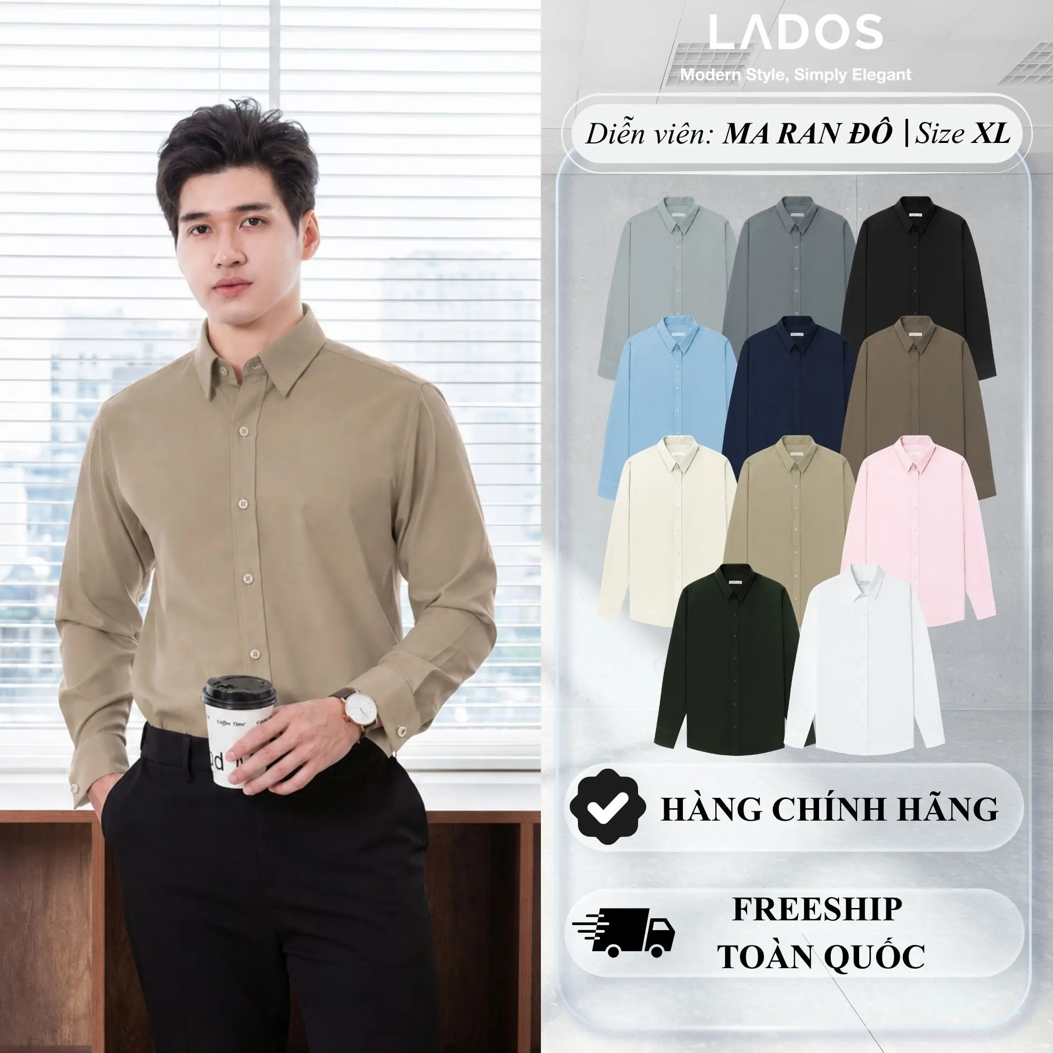 Áo sơ mi nam dài tay LADOS - 779 chất lụa mềm mịn lịch sự phong cách công sở