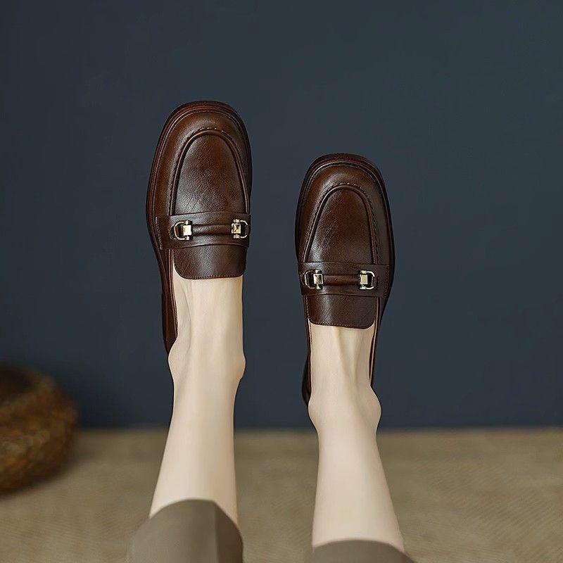 Product Introduction of Super Easy to Wear ~ Real Soft Leather round Toe Vintage Chunky Heel Loafers Women's Spring and Autumn New British Leather Shoes Mid-Heel Shoes 10