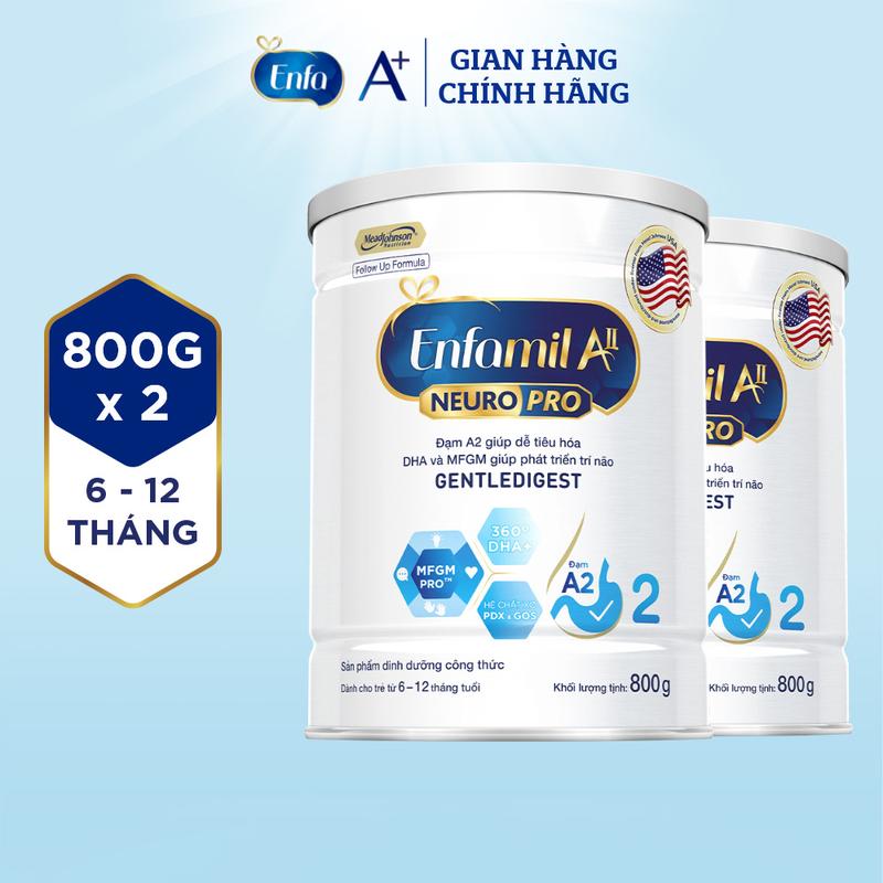 Bộ 2 lon sữa bột Enfamil A2 Neuropro 2 giúp dễ tiêu hóa, hấp thu cho trẻ từ 6-12 tháng tuổi– 800g/lon