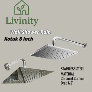 Wall Shower Tanam Paket Head Shower Dinding Tembok Set 8 Inch Stainless Material Chrome Surface