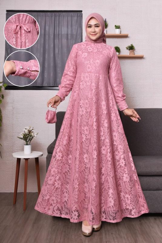azalia mode gamis brukat jumbo gamis pesta buat seragaman ada ukuran dari m.l.xl.xxl.3xl free masker Dress Muslim Kondangan