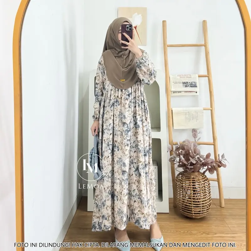 Arsy Midi Dress Set Hijab Gamis Lebaran Rayon Motif 2
