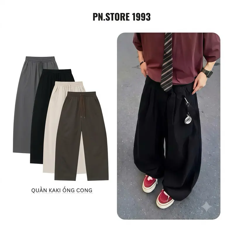 [Deal Mở Bán] PN.STORE 1993 Quần Kaki Suông Dáng Cong Quần Kaki Dáng Suông Lưng Chun Màu Đa Dạng Phong Cách Thời Trang
