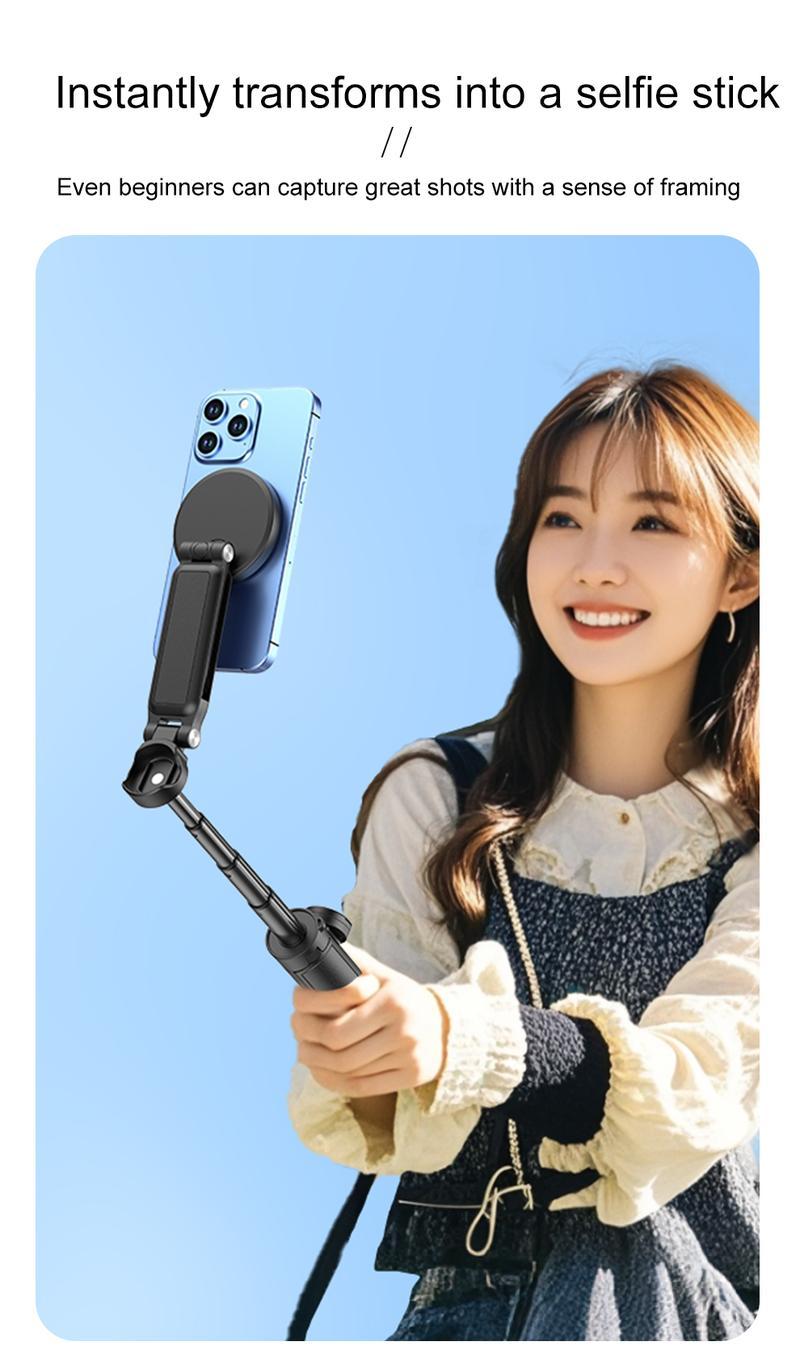 Product Introduction of 3-in-1 Magnetic Phone Grip，Magsafe phoneholder，Wonew Palm-Size Selfie Stick/Tripod，travel selfie portable，with Bluetooth remote， 14
