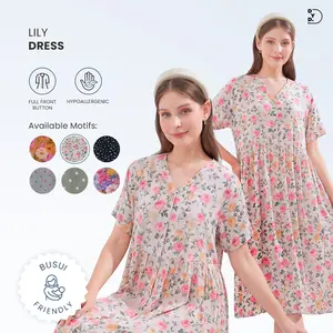 DYD LABEL Lily Dress Wanita Kekinian Bumil & Busui Friendly Bahan Rayon Premium V-Neck Full Kancing Saku Kanan All Size