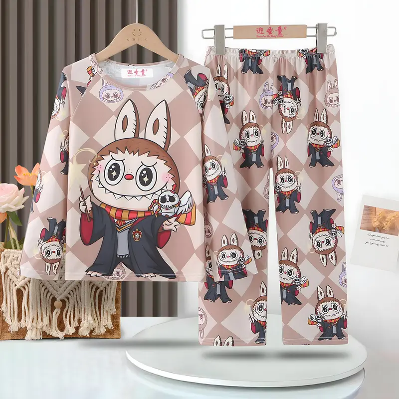 Lababu Pyjamas Cute Labubu Pyjamas Set Boy Long Sleeve Round Neck Sleepwear - TikTok ...