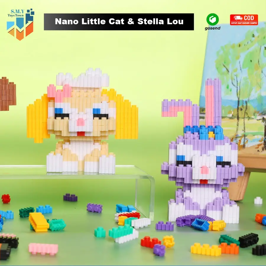 Nano Blocks Little Cat / Stella lou 3D Model, Mainan Blok Susun, Blok Konstruksi DIY, Dekorasi Hiasan Karakter Animasi, hadiah Kado Anak