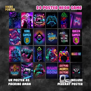 [24PCS] Poster Neon Game - Ukuran A5 - Banyak Pilihan Tema