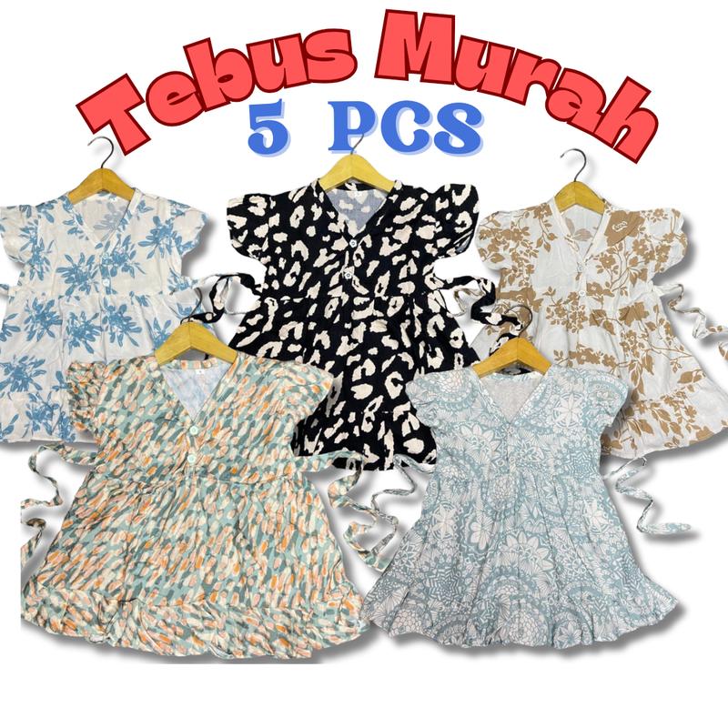 PAKET 5 PCS DRESS RUFFLY 0-6TH bestseller baju anak perempuan harian dress anak murah viral rayon tidur kekinian Bayi 8