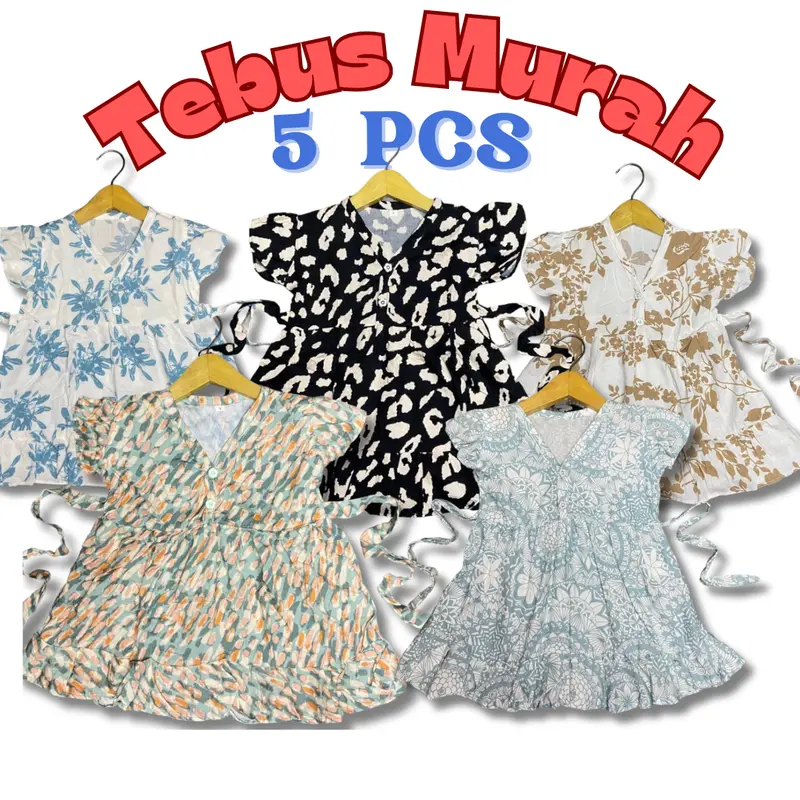 PAKET 5 PCS DRESS RUFFLY 0-6TH bestseller baju anak perempuan harian dress anak murah viral rayon tidur kekinian Bayi 7
