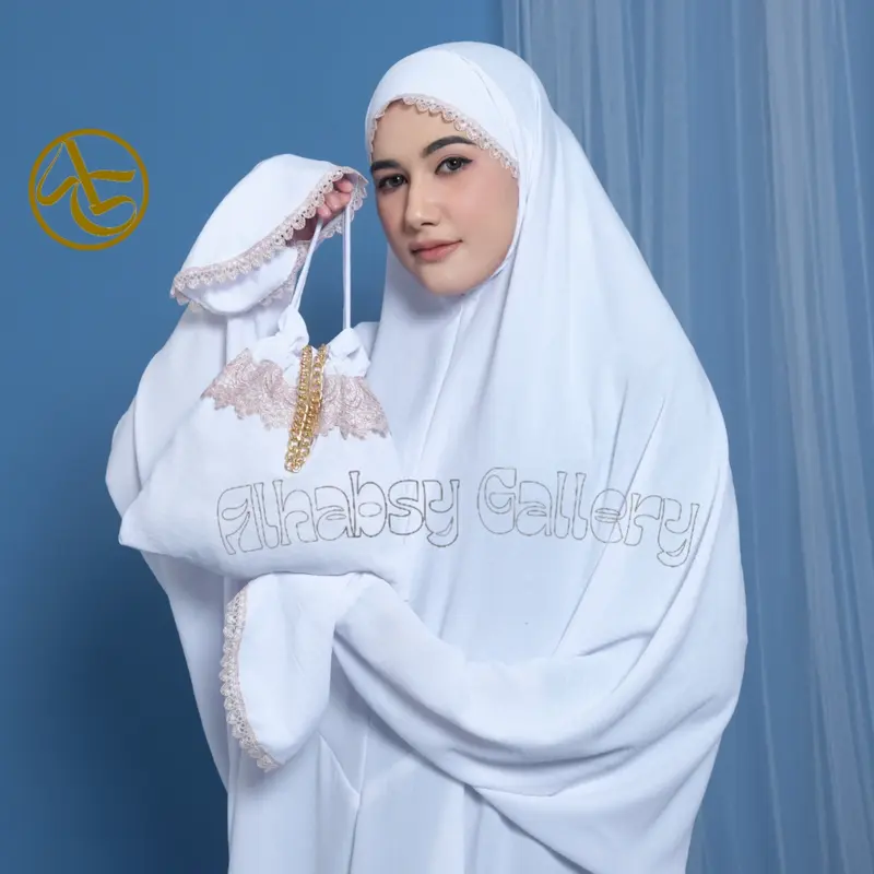 Mukena Terusan Dewasa Dubai Penutup Dagu Crinkle Airflow Premium Mewah Renda Motif 8