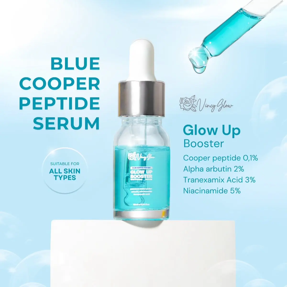 FREE SERPET NEW Glow Up Booster Whitening Serum With Blue Cooper Peptide Mencerahkan Mengencangkan Hydrating