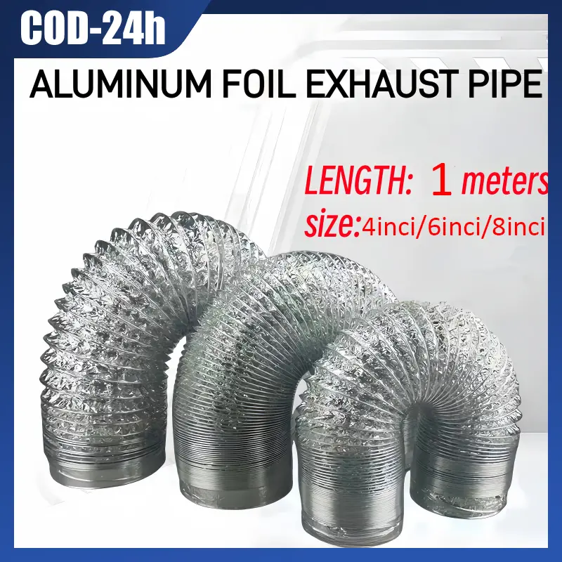 Pipa Exhaust Fan 4/6/8 inch 20 cm / Cerobong Asap Flexible Ducting Flexible Ducting Selang Aluminium Fleksibel Tahan Panas Cooker Hood Exhaust Fan AC Pipa