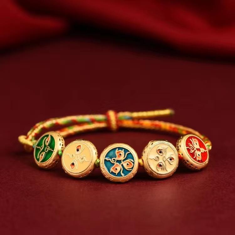 Colorful Braided Rope Tibetan Woven Five Gods of Wealth Carrying Strap Handmade Woven Cotton Thread Bracelet Men's and Women's Ornament 5