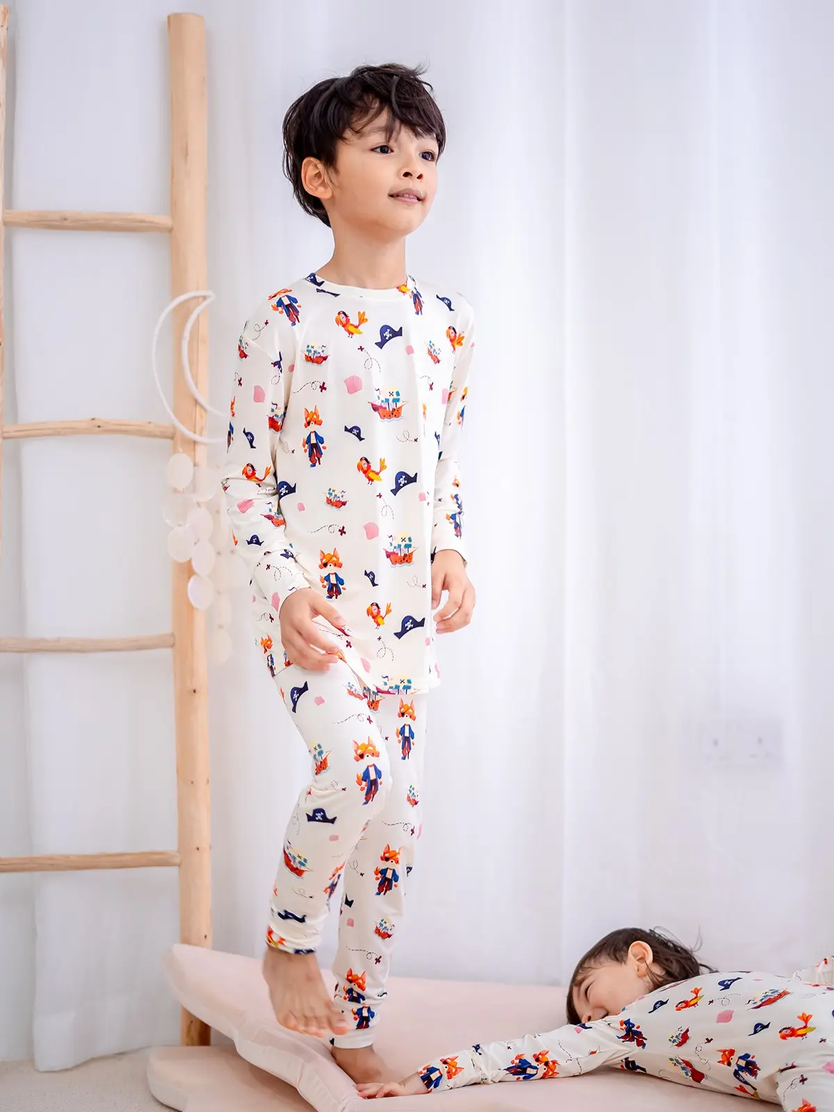 Coastberry Pirate Tales Bamboo Long Sleeve 2 Piece Set + (Pirate Foxes, Parrots, Pirate Ships)