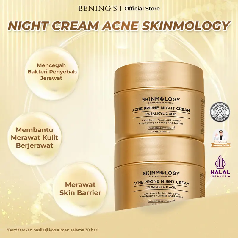 Night Cream Acne Prone Expert Series Skinmology by Bening's Indonesia Exclusive Mengatasi Mencerahkan Untuk Kulit Wajah Berjerawat Menghilangkan Beruntusan Bekas Jerawat Meredakan Jerawat Facial Perawatan Muka Treatment Menyembuhkan Memudarkan 2