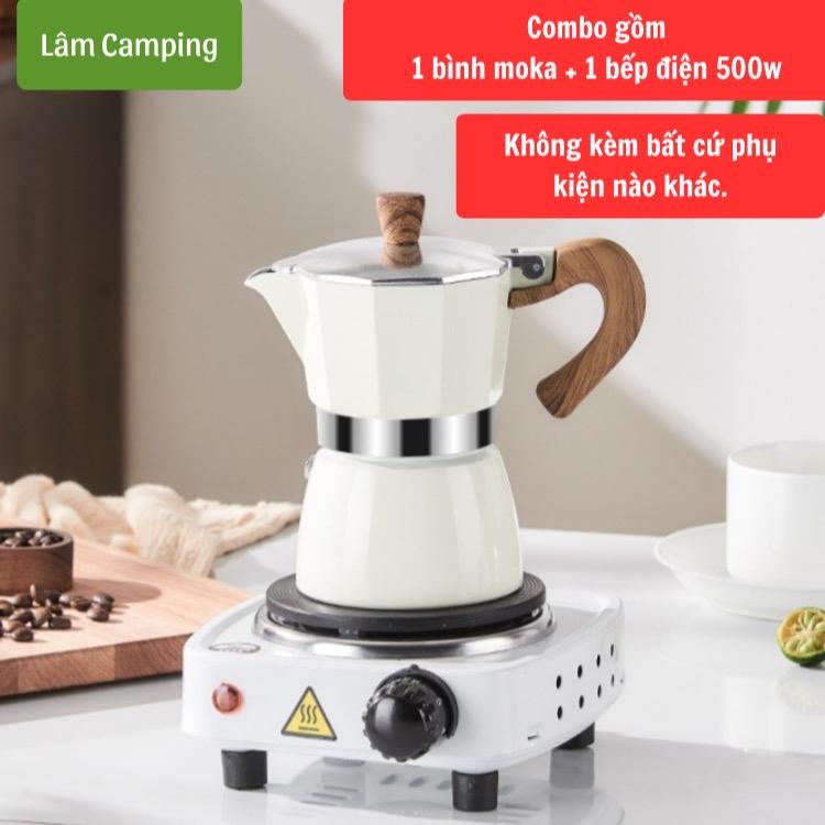  Combo bình pha cà phê moka 150ml và bếp điện 500w phin chứa tối đa 20gr cf tùy độ mịn 