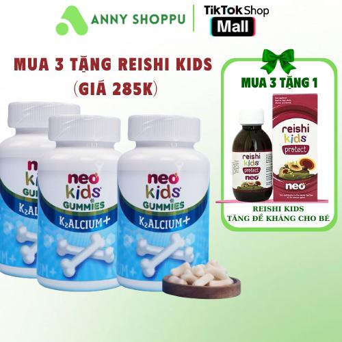 (COMBO 3 TẶNG 1 REISHI KIDS) Neo Kids Gummies Canxi, Canxi cho bé dạng kẹo dẻo vị thơm ngon, giúp bổ sung canxi cho bé
