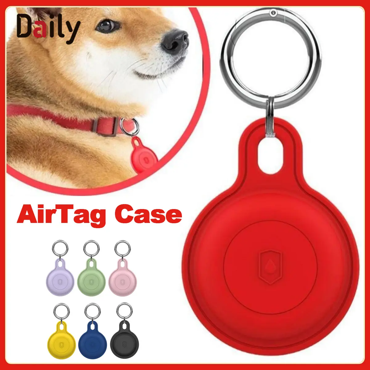 Silicone AirTag Case Gantungan Kunci - Casing Pelindung Anti Air untuk Apple AirTag Cocok Tas Hewan Peliharaan