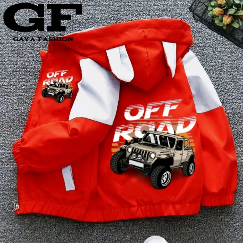 JAKET ANAK WATERPROOF PREMIUM HD COCOK UNTUK ANAK LAKI-LAKI BERGAMBAR MOBIL OFF-ROAD SANG PENAKLUK HUTAN